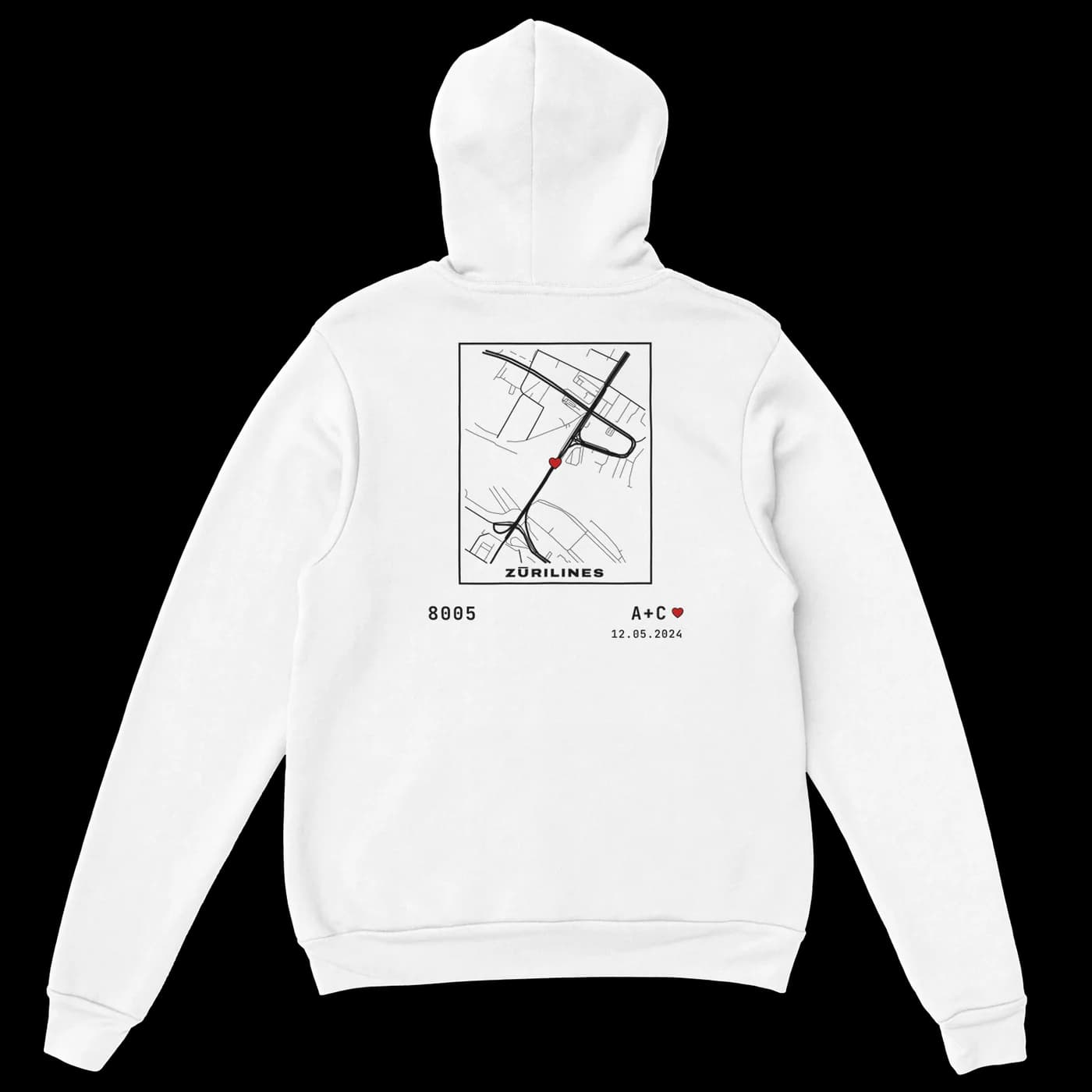 ZÜRILINES Hoodie Men Love Edition in White, Rückseite – Beispiel mit der Linie «Hardbrücke»