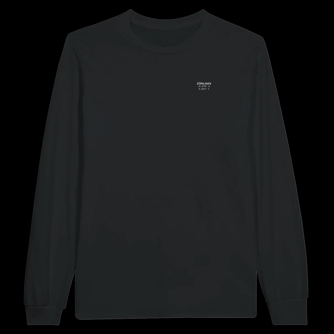 ZÜRILINES Longsleeve Men in Black, Vorderseite – Beispiel mit der Linie «Langstrasse»