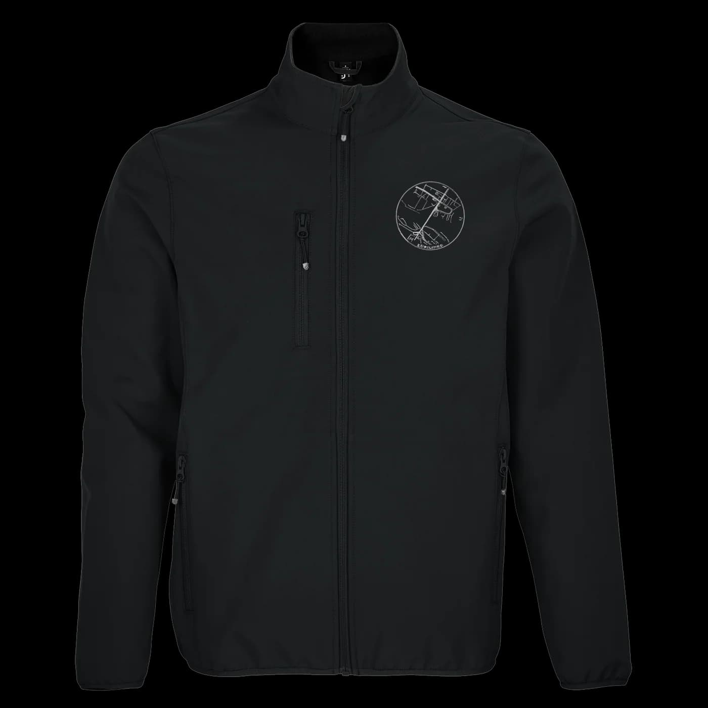 ZÜRILINES Softshell Men in Black, Vorderseite – Beispiel mit der Linie «Hardbrücke»