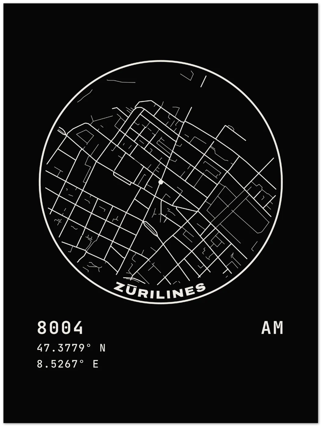 ZÜRILINES Poster in Black, Vorderseite – Beispiel mit der Linie «Langstrasse»