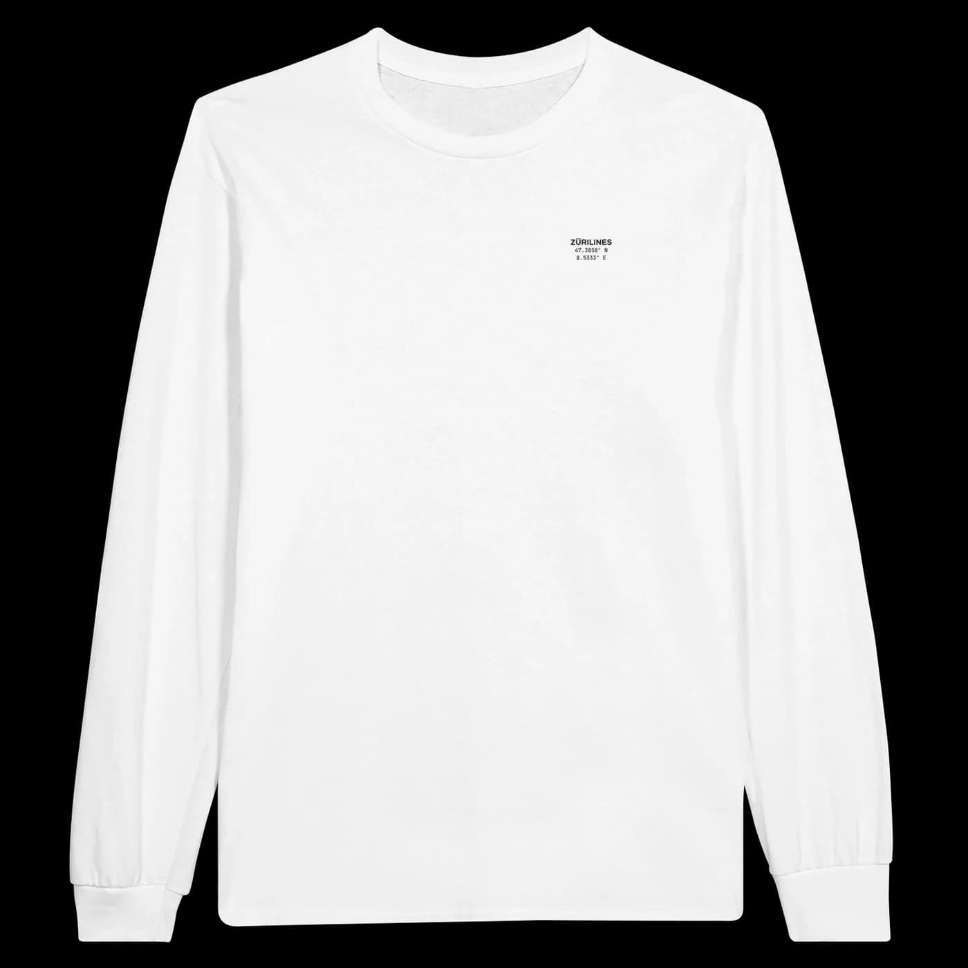 ZÜRILINES Longsleeve Love Edition in White, Vorderseite – Beispiel mit der Linie «Oberer Letten»