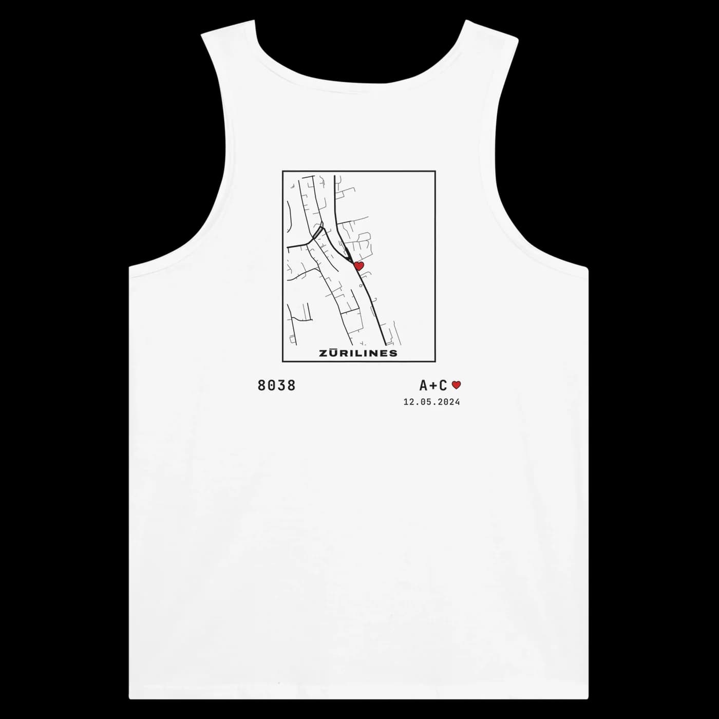 ZÜRILINES Tanktop Love Edition in White, Rückseite – Beispiel mit der Linie «Rote Fabrik»