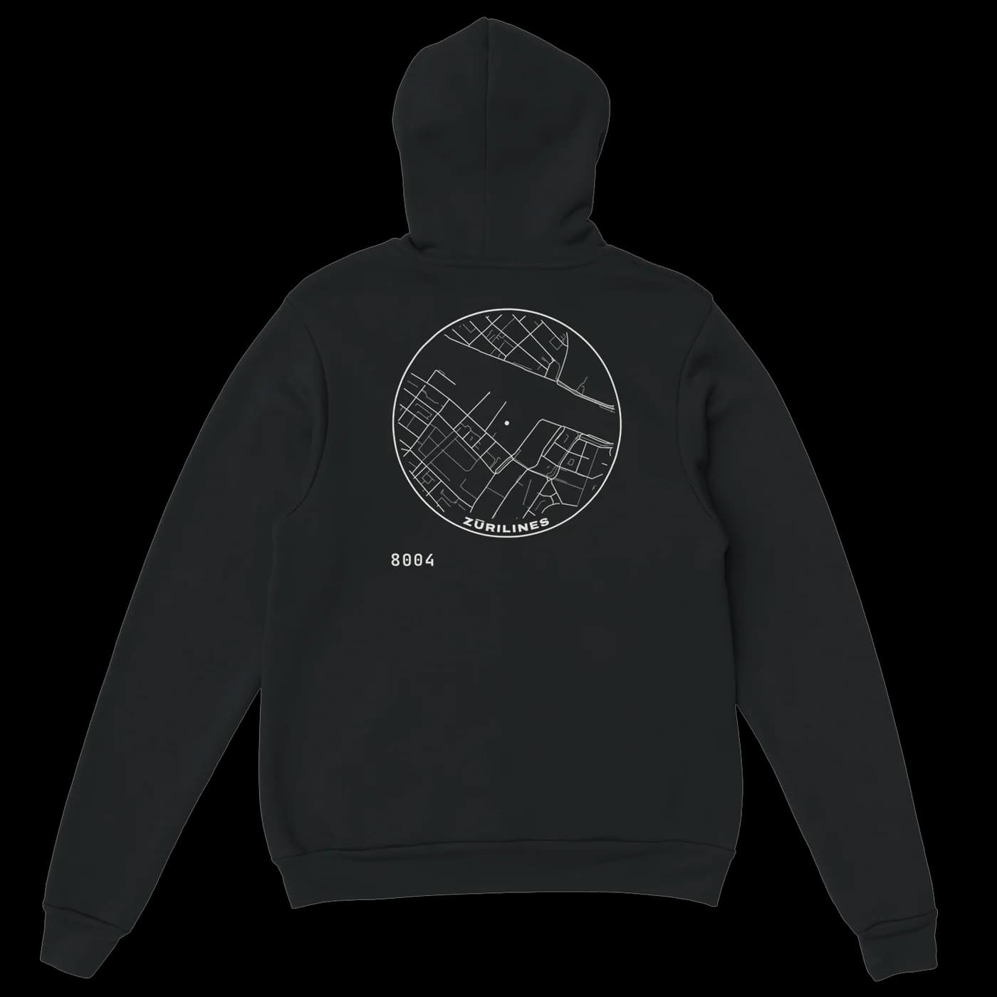 ZÜRILINES Hoodie Women in Black, Rückseite – Beispiel mit der Linie «Europaallee»