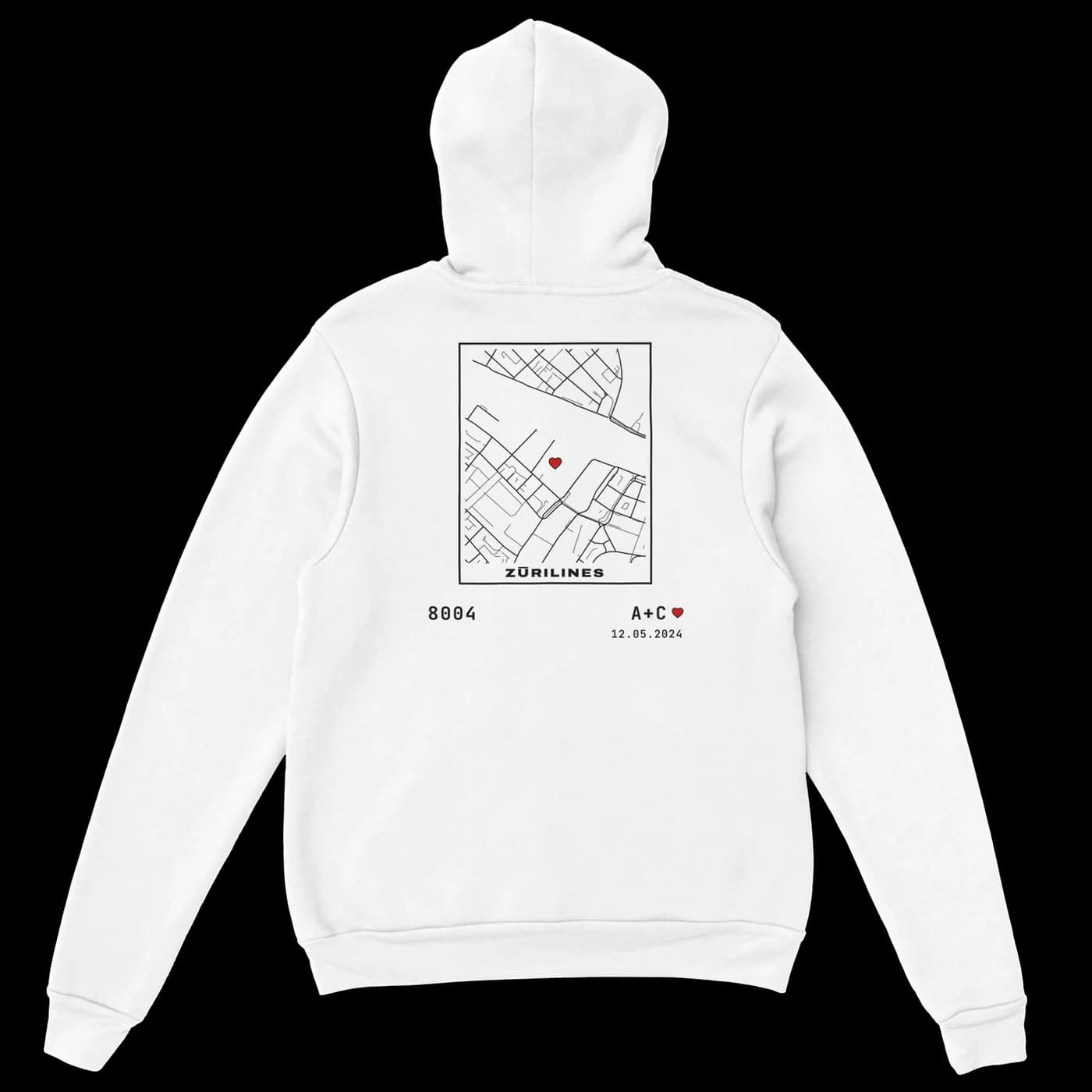 ZÜRILINES Hoodie Women Love Edition in White, Rückseite – Beispiel mit der Linie «Europaallee»