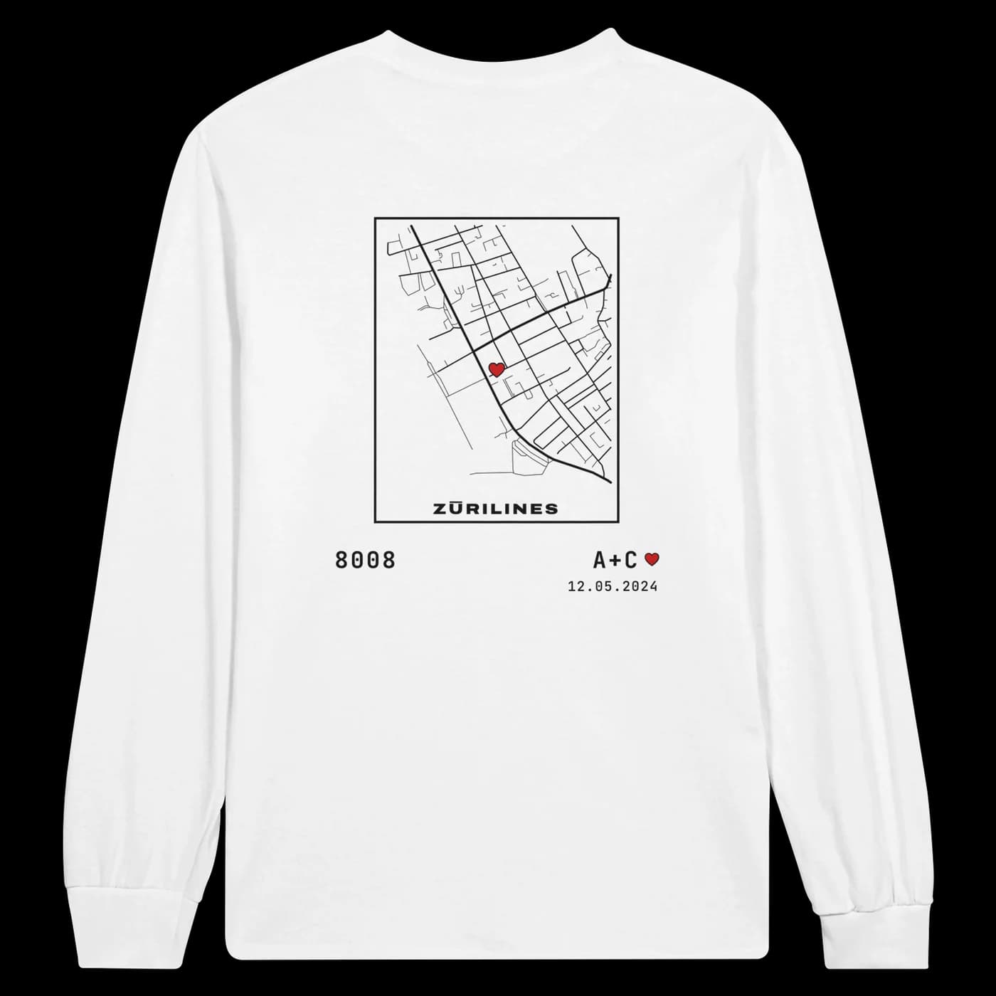 ZÜRILINES Longsleeve Women Love Edition in White, Rückseite – Beispiel mit der Linie «Seefeld»
