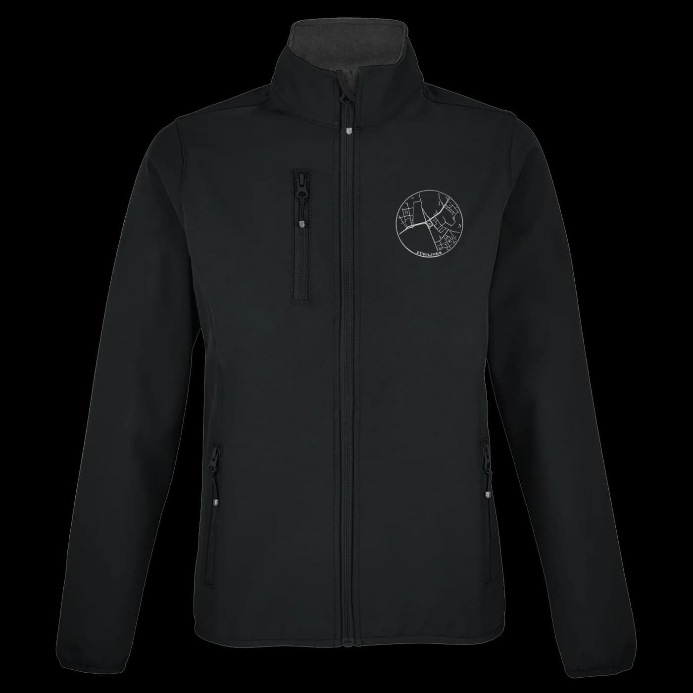 ZÜRILINES Softshell Women in Black, Vorderseite – Beispiel mit der Linie «Bellevue»