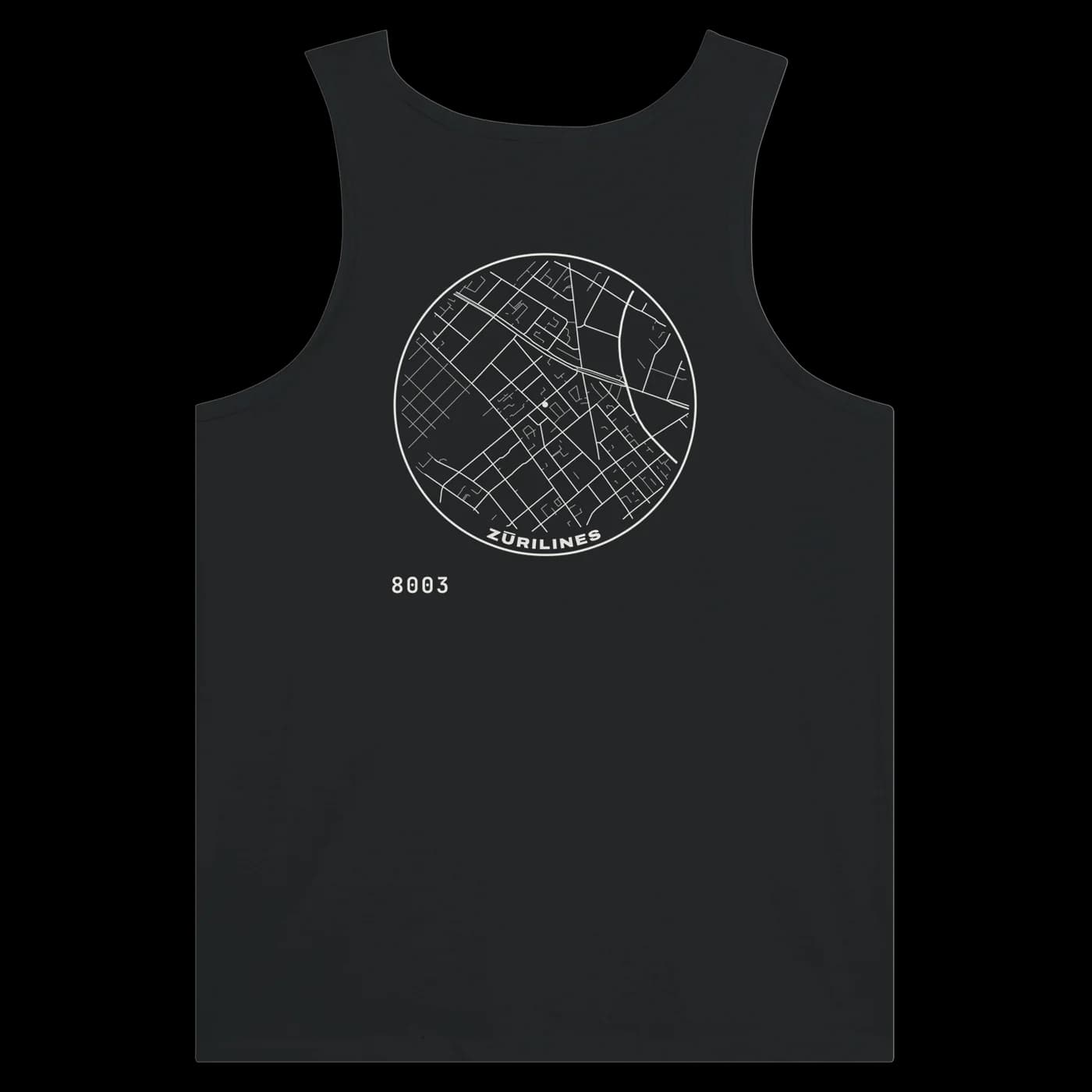 ZÜRILINES Tanktop Women in Black, Rückseite – Beispiel mit der Linie «Idaplatz»