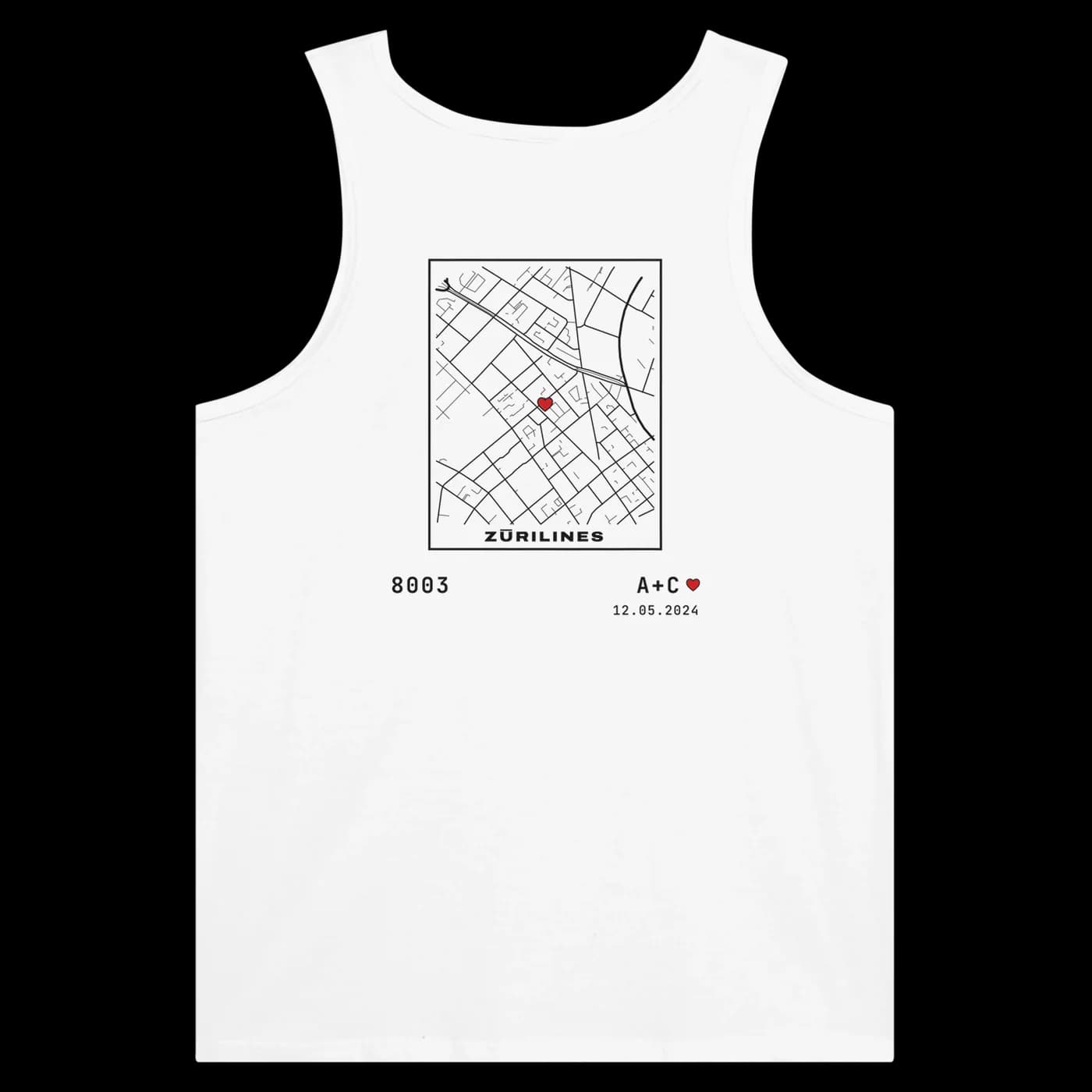 ZÜRILINES Tanktop Women Love Edition in White, Rückseite – Beispiel mit der Linie «Idaplatz»