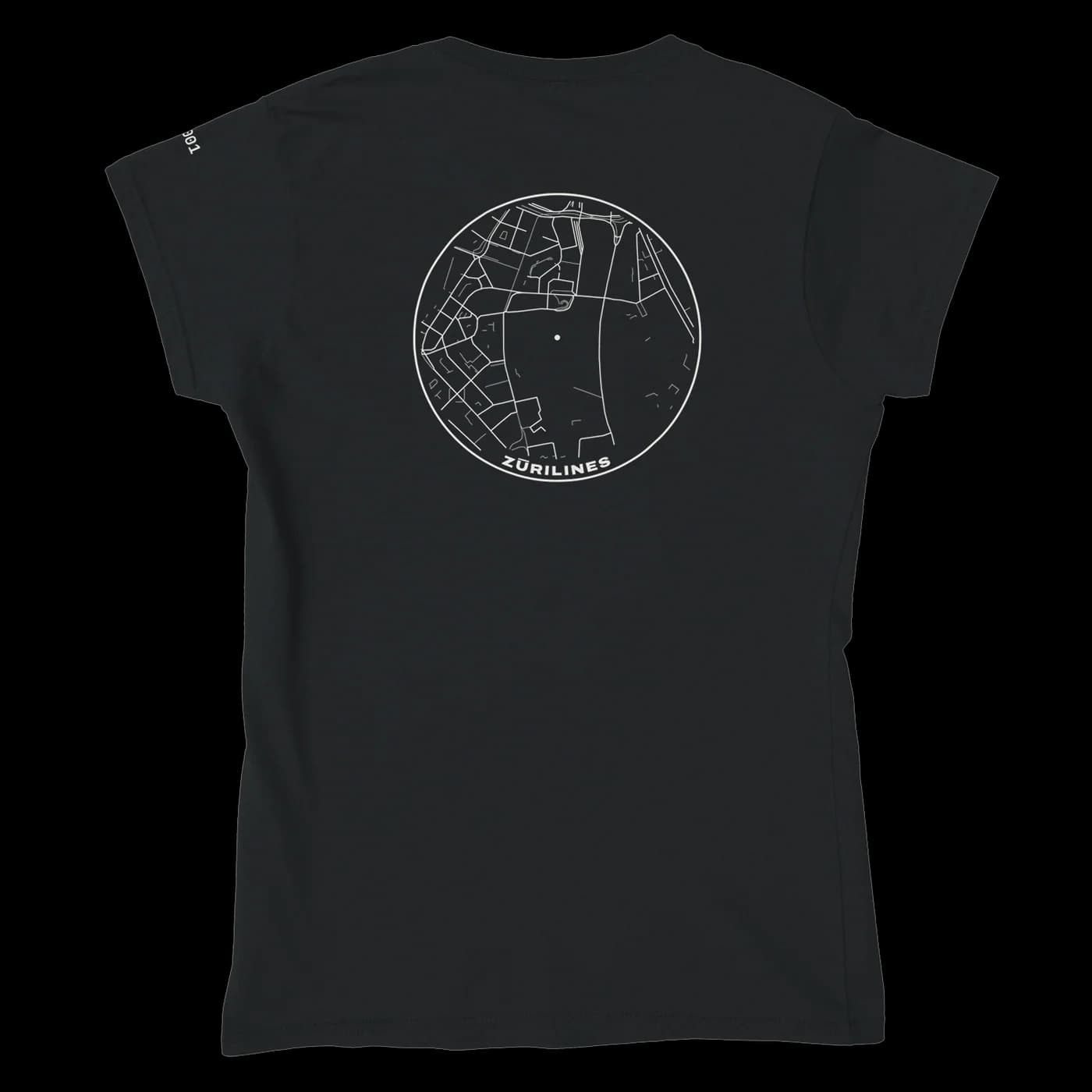 ZÜRILINES T-Shirt Women in Black, Rückseite – Beispiel mit der Linie «Lindenhof»